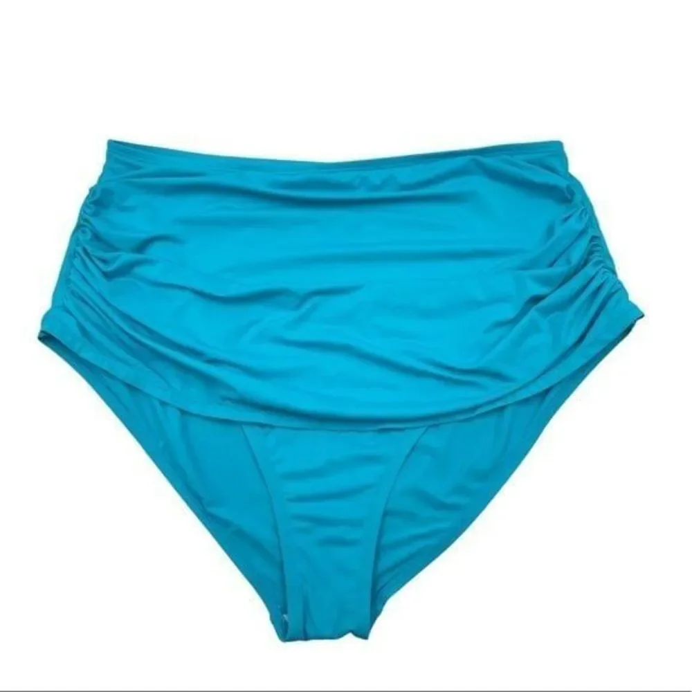 Women Blue High Waist Ruched Bikini Bottom Swim Size XL